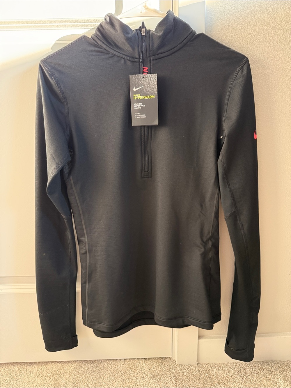 Nike Black Half-Zip Hyperwarm Top with Pink Swoosh